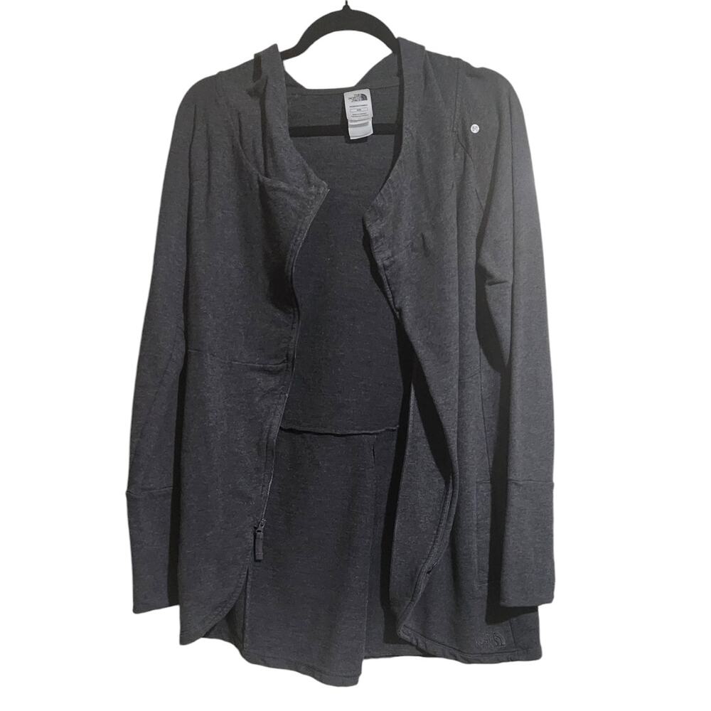 The North Face Womens Jacket Hoodie Size Medium Gray Tunic Asymmetric Full Zip - Picture 2 of 10